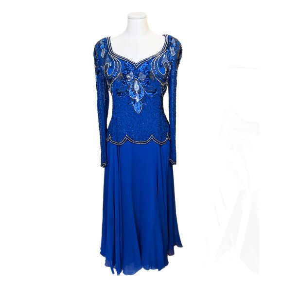 Vintage Augustat 80s Beaded Prom Gown Dress Art Deco Sequined Formal Sz 42/L - Picture 3 of 16